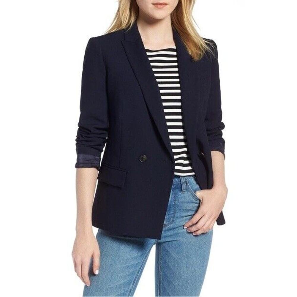 J.‎ Crew Dover Blazer Size 10 Double Breasted Navy Jacket Stretch J7761 Classic